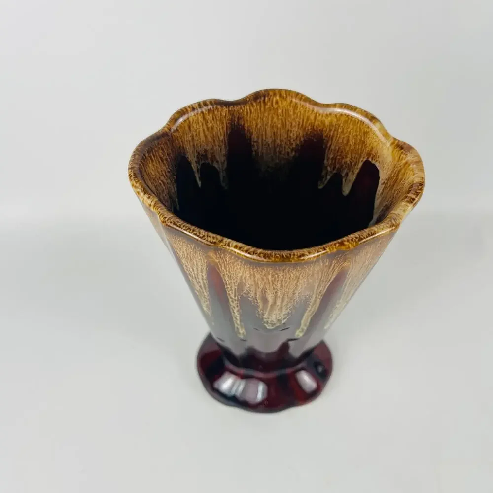 Vintage Brown and Caramel Drip Glaze Vase   7 1/4”